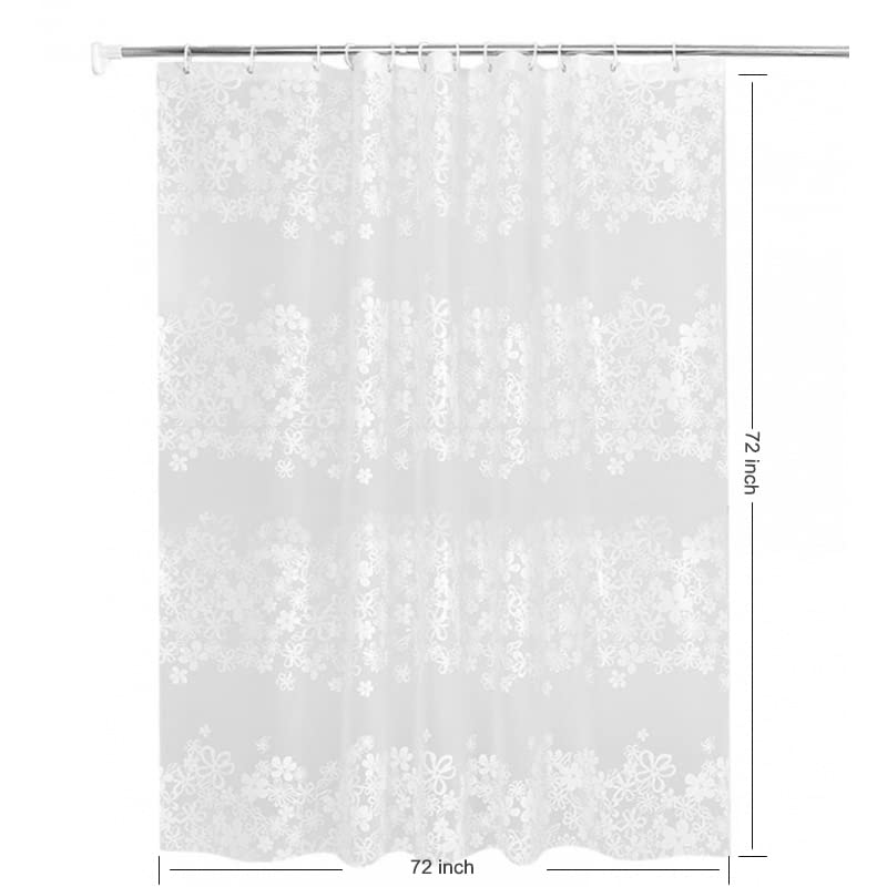 TIKABC Shower Curtain Liner, 4G PEVA Shower Liner, Plastic Waterproof Shower Curtains, with Grommet Holes and 3 Magnetic Weights(White Flower) - color: White Flower