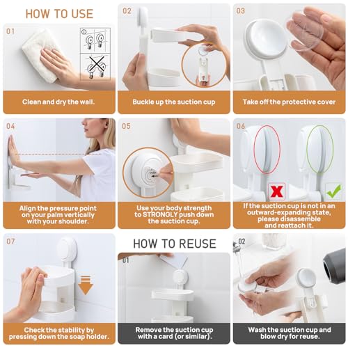 Soap Holder, Soap Dish for Shower, Suction Cup Bar Soap Holder | 2 Layer Soap Bar Holder for Shower, Wall Mounted Self Draining, NO Drill Sponge Holder for Bathroom, Bathtub Kitchen Sink - style: 2 tiers White