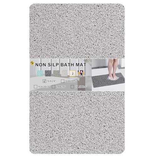 Nonslip Bathtub Mat, Anti Slip Bath Mat 0.6" Extra Thick, Quick Dry Bath Tub Anti Slip Shower Mat, Loofah Non-Slip Bath Mat for Tub Bathroom Pool Kitchen Entryway Home Hotel(Light Gray 16x24) - color: Light Grey, size: 24" x 16" (Rectangular)
