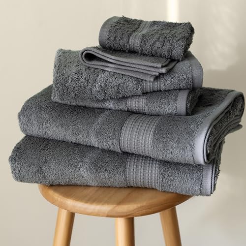 100% Turkish Cotton Towel Set of 6 - Soft, Plush & Super Absorbent - Premium Set with 2 Bath Towels, 2 Hand Towels, and 2 Washcloths - Made in Turkey (Dark Gray, 6-Piece Towel Set) - color: Dark Gray