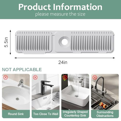 24 Inch Upgraded Draining Mat Folding faucet Mat for Bathroom Sink Splash Guard 7° Slope with Button Lock Water Draining Pad for Kitchen Bathroom Bar(Light Grey) - color: Light Grey