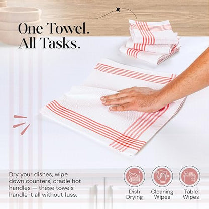 Red and White Waffle Weave Kitchen Towels 12 Pack, 16x26 Inch, Cotton Dish Towels with Hanging Loop, Quick Dry, Absorbent, Machine Washable, Durable for Kitchen & Cleaning - color: Red, White, style: 12 Pack
