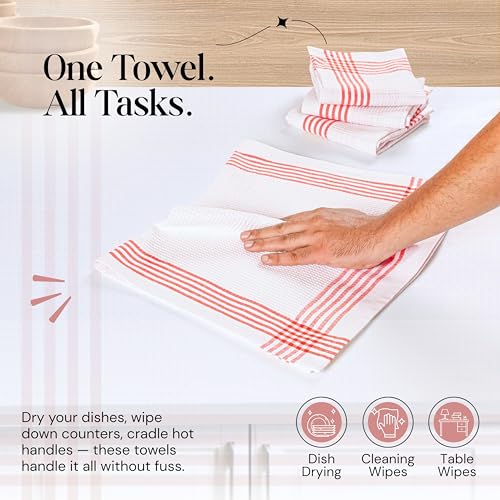 Red and White Waffle Weave Kitchen Towels 5 Pack, 16x26 Inch, Cotton Dish Towels with Hanging Loop, Quick Dry, Absorbent, Machine Washable, Durable for Kitchen & Cleaning - color: Red, White, style: 5 Pack