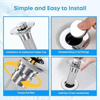 Bathroom Sink Stopper with Hair Catcher Universal Pop-Up Drain Strainer for 1.25–1.5 inch US Standard Bathroom Sink Drain Strainer Hole Replacement
