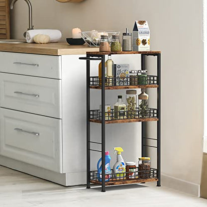 NOVIMANGO Slim Storage Cart Rolling Kitchen Cart with Wheels 4 Tier Bathroom Cart Narrow Laundry Storage Utility Cart Trolly Cart with Handle for Small Spaces, Brown - color: Brown