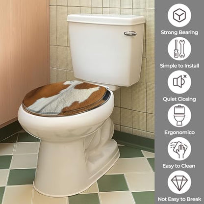 Round Resin Toilet Seat, Quietly Close Quick Release Hinges Cover | Toilet Lid Cover Easy to Clean and Install, Hairy texture cowhide Heavy Duty Toilet Seat - color: pattern2, size: O-shape