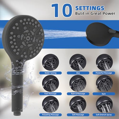 10" Metal Rainfall Shower Head with 10-Mode Handheld, Oil Rubbed Bronze | NSF/ANSI/CAN 372 Certified, High Pressure Showerhead Combo with 11" Adjustable Shower Arm, 71" Hose, Shower Head Holder - color: Oil Rubbed Bronze, style: Square 10"