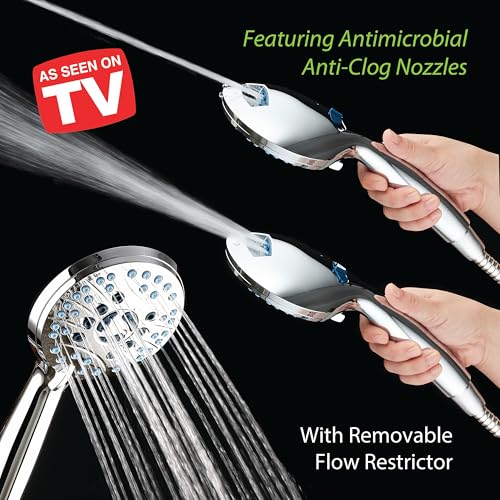 AquaCare 8-mode High Pressure Handheld Shower Head with 2-mode Power Wash | Stay Clean Nozzles, Dual Power Wash for Tub, Tile & Pets, Long 6 ft. Stainless Steel Hose, Wall & Overhead Brackets / Chrome - color: Premium Chrome, style: 1.8 Gallon Per Minute