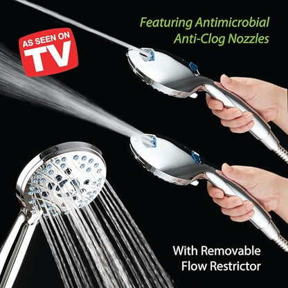 AquaCare 8-mode High Pressure Handheld Shower Head with 2-mode Power Wash | Stay Clean Nozzles, Dual Power Wash for Tub, Tile & Pets, Long 6 ft. Stainless Steel Hose, Wall & Overhead Brackets / Chrome - color: Premium Chrome, style: 1.8 Gallon Per Minute