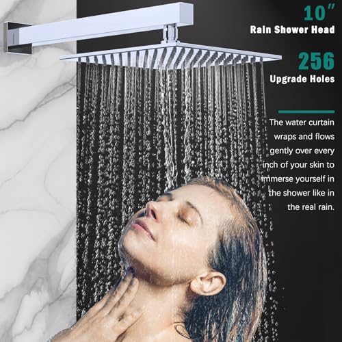 Enga Shower Faucet Set Shower System, Dual Shower Heads 10'' Rainfall with 6'' Wall Shower Head, 2 in 1 Handheld Spray with Valve Kit, Chrome - color: Chrome, style: Wall-10"+6" Head
