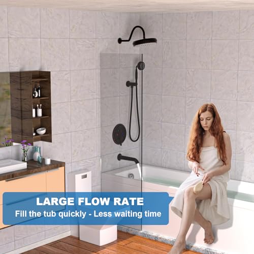 Enga Antique Brass Tub Shower Faucet Fixture Shower System, 8inch Wall Mount Rain Shower with Spout and Hand Spray,Oil Rubbed Bronze - color: Oil Rubbed Bronze, style: 8" Head + Tub