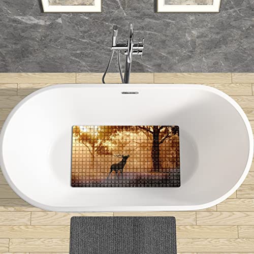 Bath Tub Mat Non Slip Shower Mat Deer Forest Extra Long Bathtub Mat 26.8x15 inches Bathroom Bath Mat with Suction Cups Drain Holes Machine Washable - color: Deer Forest