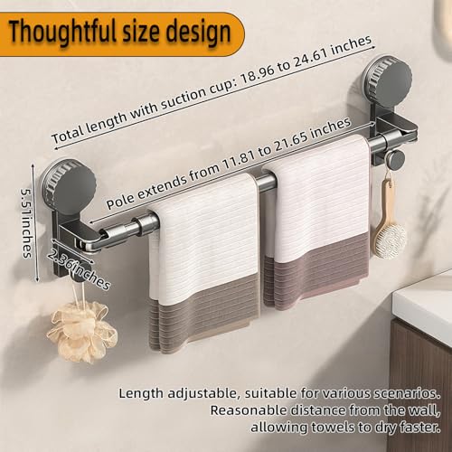 Adjustable Suction Cup Towel Rack for Corner & Right Angle Spaces, No Drilling Bathroom Towel Bar with Vacuum Suction, Rustproof Stainless Steel (One Adjustable Rod（11.8-23.6inches)） - size: One adjustable rod（11.8-23.6inches)）