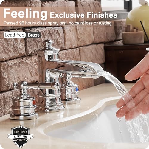 Chrome Widespread Waterfall Bathroom Faucet, Brass 3 Hole Bathroom Sink Faucet 4-16 Inch, 2 Handles with Supply Hose & Overflow Pop-Up Drain for Modern - color: Chrome - Fashion
