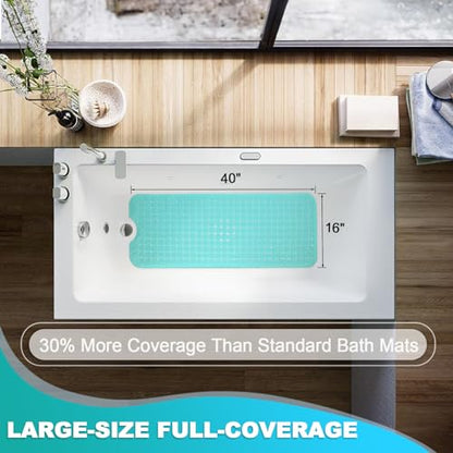 Bathtub and Shower Mats, 40x16 Inch Extra Large Non Slip Soft Bath Tub Mat with Suction Cups and Drain Holes for Bathroom Floor and Keep Tubs Clean, Machine Washable, Clear Turquoise - color: Clear Turquoise