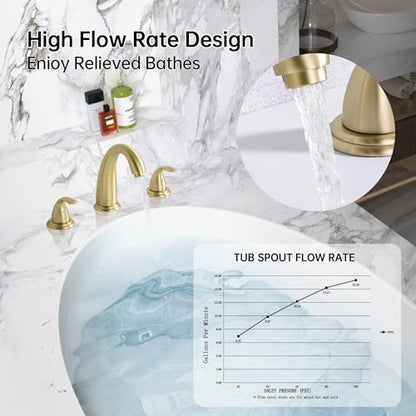 SUMERAIN 3 Hole Roman Tub Faucet Brushed Gold | with Brass Rough in Valve, High Flow, 2 Handle, Classic Style - color: Brushed Gold, size: 4-29/32" spout reach