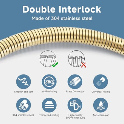 39 Inches 304 Stainless Steel Shower Hose Extra Long Gold | High pressure Bidet Hose,Flexible Showerhead Hose Replacement,Used In RV,Showerhead,Sprayer,Bidet,Pet Cleaning,Faucet,Bathtub - color: Gold, size: 39 Inches