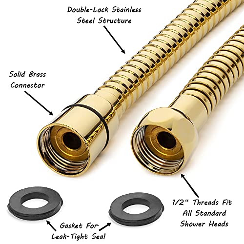 72 Inch Flexible Shower Hose - Polished Brass | Extra Long, Stainless Steel, Anti-Kink, Universal Replacement Tube For Handheld Showerheads, Showers & Baths, Easy Install - color: Polished Brass