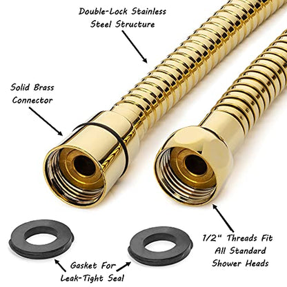 72 Inch Flexible Shower Hose - Polished Brass | Extra Long, Stainless Steel, Anti-Kink, Universal Replacement Tube For Handheld Showerheads, Showers & Baths, Easy Install - color: Polished Brass