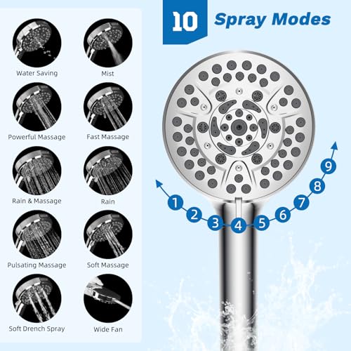 Hibbent cUPC Certified High Pressue 13'' Rainfall Shower Head with 5-Spray | Shower Heads with Handheld 10-Spray Combo, All Metal Easy Reach 4-way Diverter Extension Arm, 71'' Hose & Holder, Chrome - color: Chrome, style: Square 13"