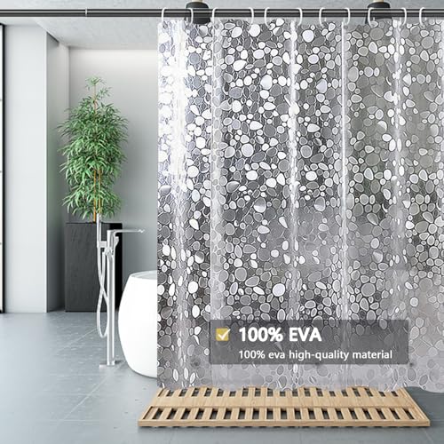 Shower Curtain Liner, Waterproof EVA 3D Shower Curtains with Duty Heavy Bottom Magnets and Rust Proof Grommets, Weighted Shower Liner for Shower Stall, Bathtubs - color: Clear Pebble, size: 72"W x 72"L (Pack of 1)