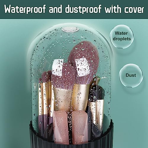 JessLab Makeup Brush Holder Organizer with Lid, 360 Degree Rotatable Spinning Cosmetics Holder Display for Bathroom Vanity Countertop, Black - color: Black