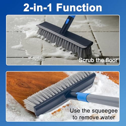 KeFanta Deck Brush with 56" Long Handle, 2 in 1 Floor Scrub Brush | Stiff Bristle Outdoor Scrubber Brush for Patio Cleaning Concrete Boat Garage Bathroom Kitchen Wall Shower