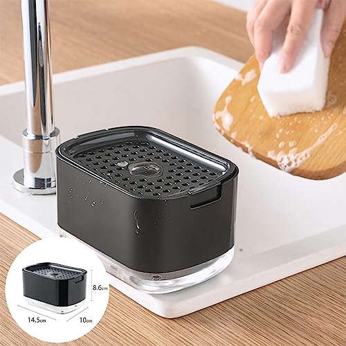 Dish Soap Dispenser for Kitchen Sink with Sponge Included, RUFCRIL 10oz/300ml Soap Pump Dispenser and Sponge Holder, Black - color: Black-10 Oz