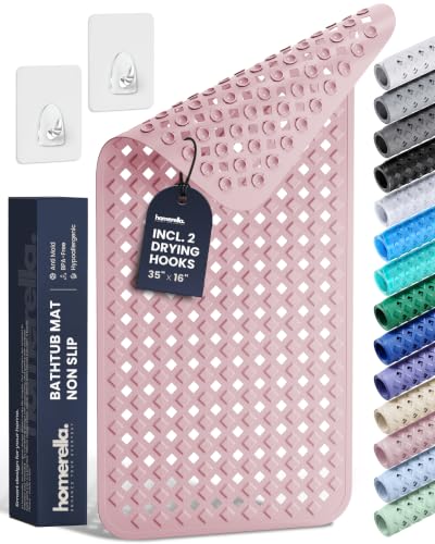 homerella Bathtub Mat Non Slip 35x16 Shower Mat Non Slip Anti Mold BPA Free | Mildew Resistant, Machine Washable, Extra Long Tub Mat, Shower Mats for Inside Shower, Bath Mat for Tub Non Slip EU Certified - color: Rose, size: 35" x 16" (Rectangular)
