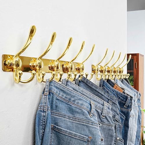 Coat Rack Wall Mount, Heavy Duty 12-Gauge Base vs Flimsy 1mm, Double-Thick Solid Anti-Snap Hooks, 16” Stud-Mount, Stainless Steel Hanger for Clothes Hat Entryway Closet Mudroom, Gold - color: Gold, size: L=17" (1pcs)