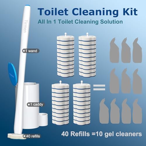 Disposable Toilet Brush: Toilet Bowl Brush and Holder Set with 24 Wand Refills, Upgraded Handle, 2X Cleaners, Toilet Cleaning System with Storage Caddy for Sink, Bathtub, Floor, Drain (2 Sets, Blue) - style: 2-Sets