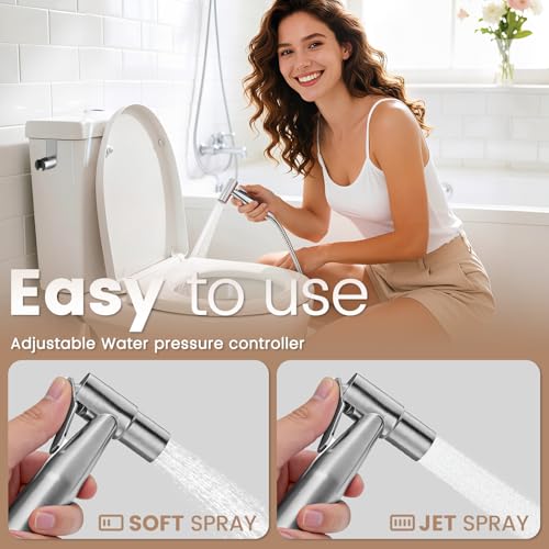 Handheld Jet Sprayer Bidet Sprayer for Toilet Cloth Cleaning | Brushed Nickel, Adjustable Water Pressure, 304 stainless steel, Leak-free, Easy Installation, for Feminine Wash, Baby Cloth