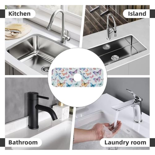 Butterfly Butterflies Kitchen Sink Splash Guard Faucet Mat Super Absorbent Fast Drying Mat Sink Gadgets-Fast Drying Pad Sink Mat For Kitchen Bathroom (15" X 5.5" ) - color: Butterfly