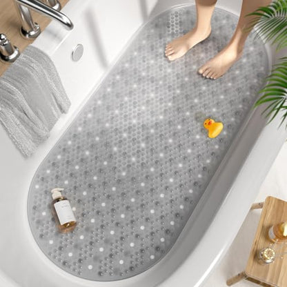 HITSLAM Bathtub Mat Non Slip, 35x16 Inch Bubble Oval Bath Tub Mat for Bathroom, Machine Washable Shower Mat with Suction Cups and Drain Holes, Grey - color: Grey, size: 35" x 16" (Oval)