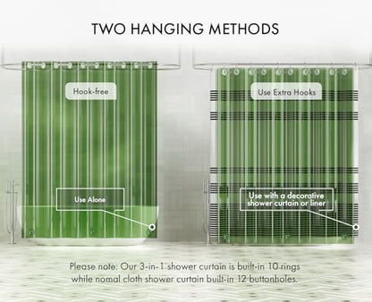 AmazerBath No Hook Shower Curtain Liner, 100% EVA Heavy Duty Hookless Shower Curtain and Liner 3-in-1, 72x75 Luxury Soft Shower Liner with 3 Heavyweight Stones, Clear Green - color: Rainbow Emerald