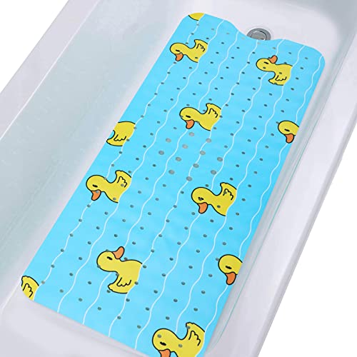 Bath Mat for Tub Non Slip Baby Kids Bathtub Mat Extra Long 40X16 Inch Blue Toddler Shower Mat Anti Slip Tub Mat with Suction Cups & Drain Holes, Machine Washable,Duck - color: Blueducks