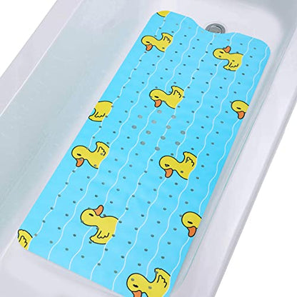 Bath Mat for Tub Non Slip Baby Kids Bathtub Mat Extra Long 40X16 Inch Blue Toddler Shower Mat Anti Slip Tub Mat with Suction Cups & Drain Holes, Machine Washable,Duck - color: Blueducks
