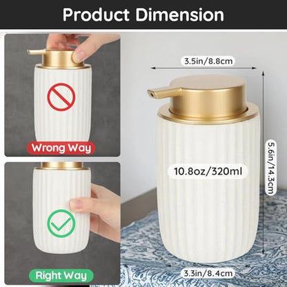 Segbeauty Ceramic White Hand Soap Dispenser, 10.8oz Empty Liquid Soap Dispenser, 2pcs 320ml Refillable Shapmpoo and Conditioner Pump Bottle Bath Shower Lotion Gel Container, Kitchen Dish Wash Bottles - color: White Golden, style: 2pcs Dispensing