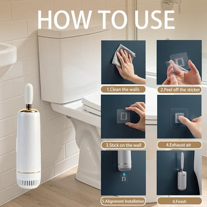 Toilet Brush and Holder Set, Luxury Toilet Brush & Sleek Stand, High-End Modern Silicone Toilet Brush Set, Non-Scratch Hygienic, Odor-Free Design - Easy to Clean (Matte Black + Gold, B) Father's Day - color: Matte Black + Gold