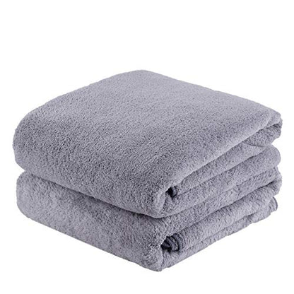JML Large Bath Towels with Hanging Loop, 2 Pack, 30"x60", Grey | 350GSM, Microfiber, Soft, Absorbent, Quick Drying, Lint-free, No Fading, Lightweight - color: Grey, size: 30 in x 60 in