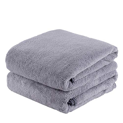 JML Large Bath Towels with Hanging Loop, 2 Pack, 30"x60", Grey | 350GSM, Microfiber, Soft, Absorbent, Quick Drying, Lint-free, No Fading, Lightweight - color: Grey, size: 30 in x 60 in