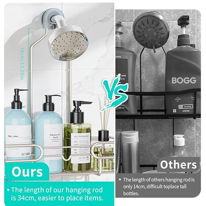 HapiRm Hanging Shower Caddy Organizer - Bathroom Organizer with 12 Hooks and Soap Holder, Rustproof Shower Shelf over Shower Head - Brushed Nickel - color: Brushed Nickel