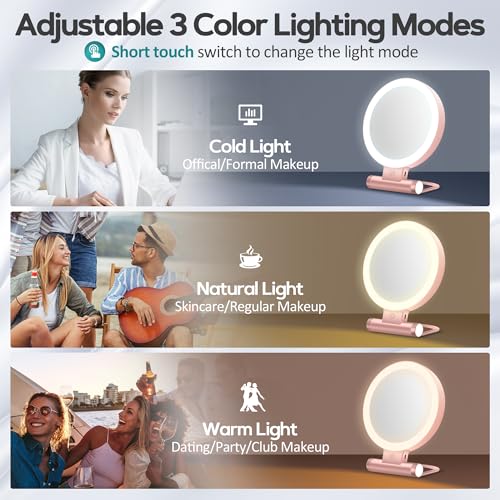 Magnifying Mirror with Light 30X, Double-Sided 1X/30X Magnifying Makeup Mirror with Tweezer, 2000mAh 3 Colour Modes with Adjustable Brightness,Foldable Compact Travel Mirror(Rose Gold) - color: Rosegold