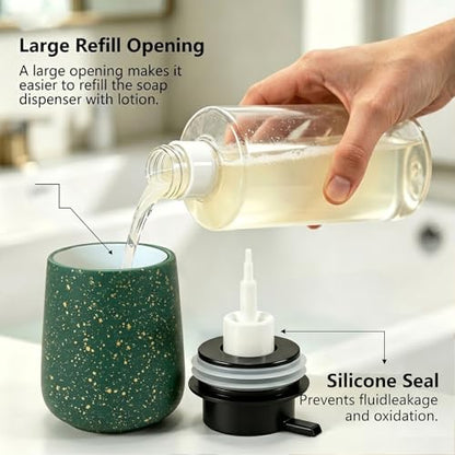 Ceramic Foaming Soap Dispenser - 14.5 oz Foam Hand Soap Dispenser Bathroom, Modern Refillable Dish Wash Soap Bottle for Kitchen with Large Easy-to-Press Pump (Green) - color: Green