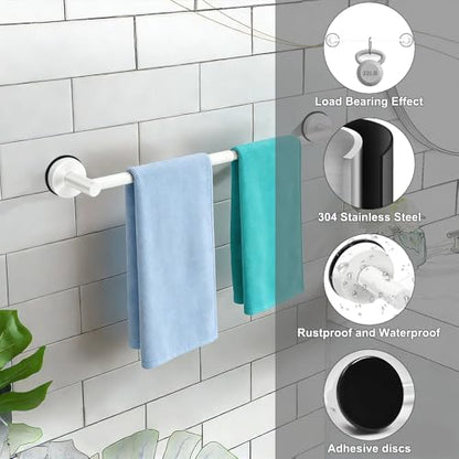 MGahyi White No Drill Adjustable Stainless Suction Cup Towel Bar | 14.6 ~ 24Inch Extendable Bath Shower Towel Holdere,Heavy Duty Towel Rack Suitable for Tile, Glass & Smooth Flat Surfaces - color: White