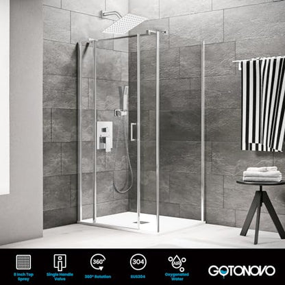 gotonovo Rainfall Bathroom Shower System Rain Shower Head and Handle Set Wall Mounted Shower Complete Combo Solid Brass Pressure Balancing Shower Mixer Valve 8 Inch Polished Chrome - color: Polished Chrome, size: 8 Inch