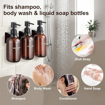 Shampoo and Conditioner Dispenser Set of 3, Amber | 16.9 oz Refillable Bottles, Black Pumps, No-Drill Wall Mount, 27 Labels, For Bathrooms, Hotels and Airbnbs - color: Dark Amber + Black Pump