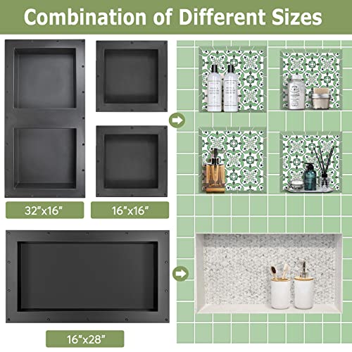 Suteck 16"x28" Shower Niche, Single Large Shelf Tile-Ready Storage Box | Large 24"x12" Inner Space | 100% Waterproof ABS | Over/Flush Mount, Vertical/Horizontal | Multi-Scene For Bathroom, Kitchen - size: 16x28"