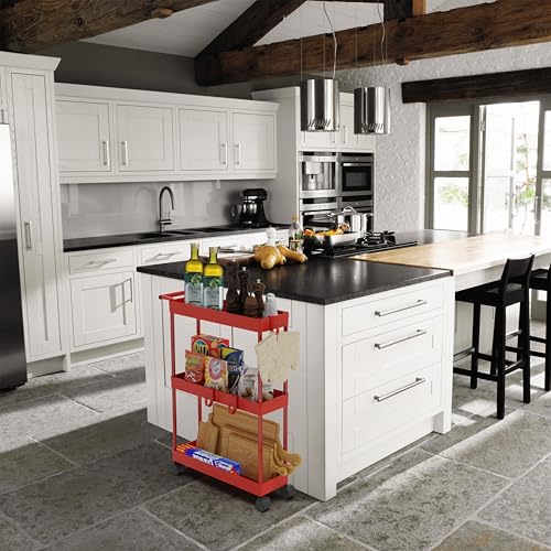 Simple Houseware 3-Tier Slim Rolling Cart w/Handle 5.5" Wx27.5 H, Red | Storage Cart for Narrow Space (5.5-Inch Wide) Kitchen, Bathroom, Laundry Room - color: Red