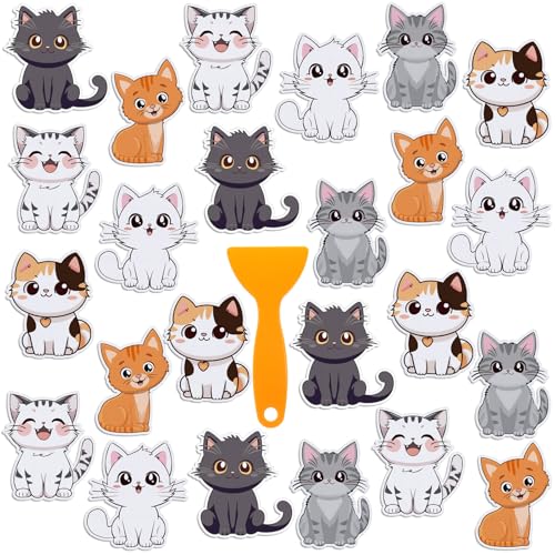 Yaomiao 24 Pcs Cat Bathtub Non Slip Stickers Bathroom Tubs Anti Slip Decal | Shiny, Sparkle, Glitter, Peva, 4.53inch, Easy Apply, Scraper, No Residue, for Shower Stairs Floor, Safety,Cute, Grip - style: Cat